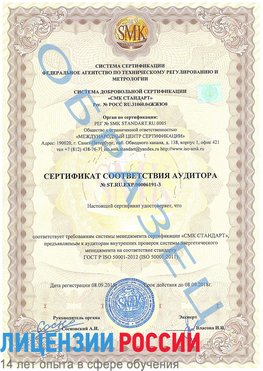 Образец сертификата соответствия аудитора №ST.RU.EXP.00006191-3 Белогорск Сертификат ISO 50001